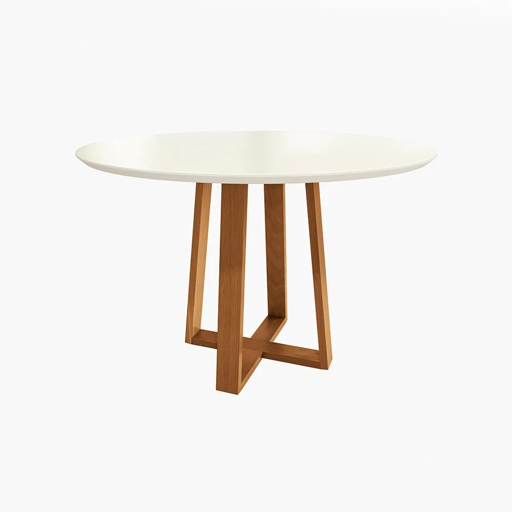 Image of Mesa de Jantar Kappesberg em Madeira Maciça com Tampo de Vidro Off White 120cm